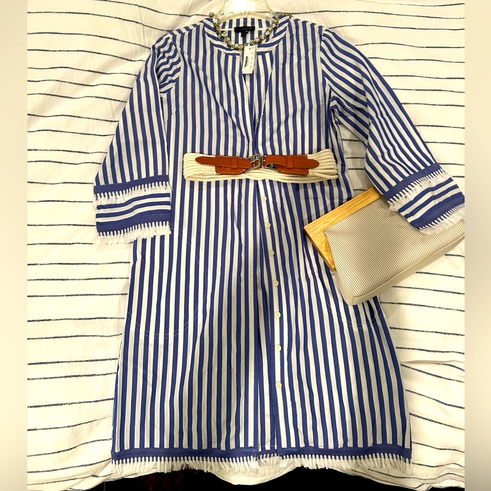 NWT J. Crew tunic cut shirtdress in chambray/ white stripe Size 0